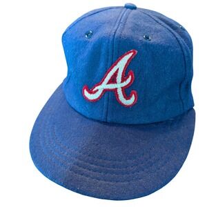 Vtg 1970s Atlanta Braves Youth Photo Prop Wool Felt Hank Aaron Era MLB Cap Blue